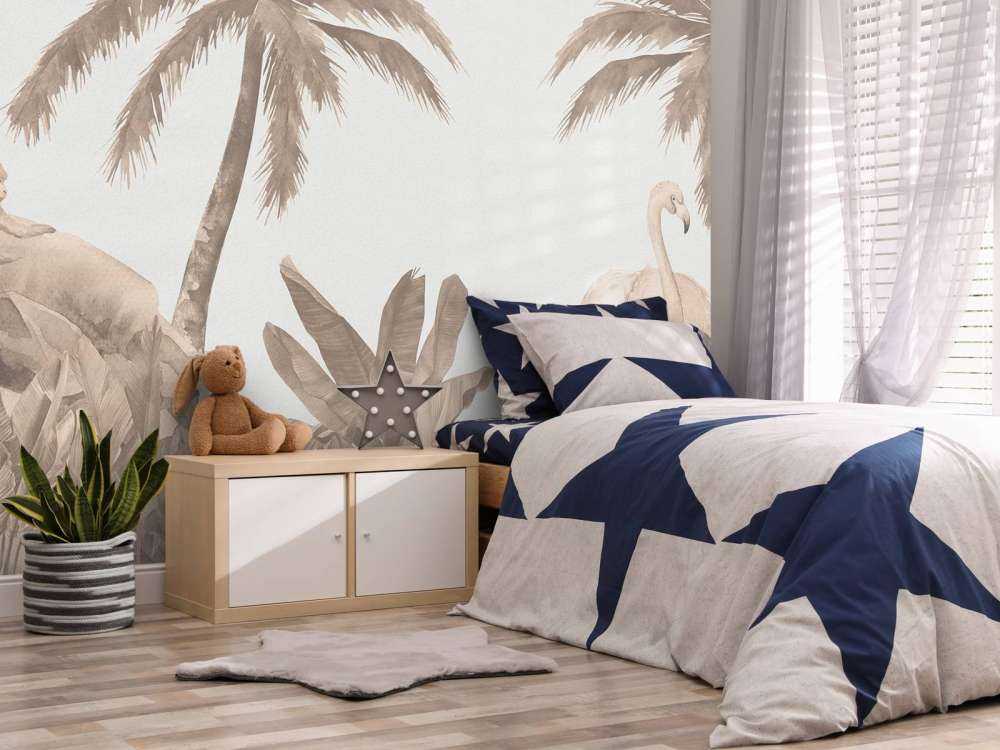 Singes et flamants roses