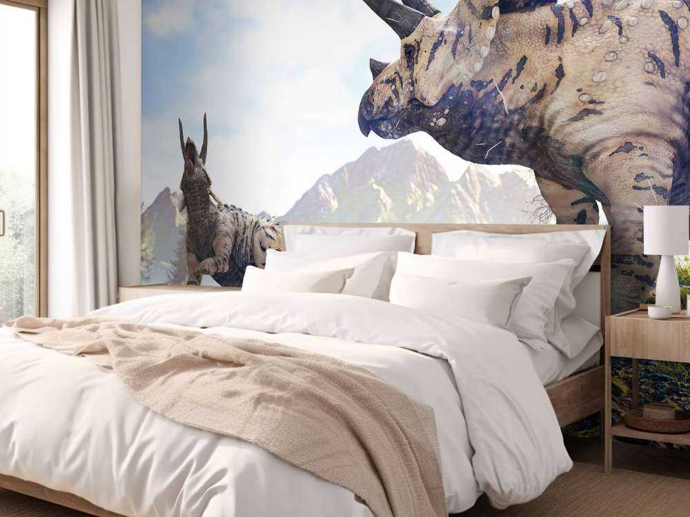 Dinosaures se promenant dans la campagne