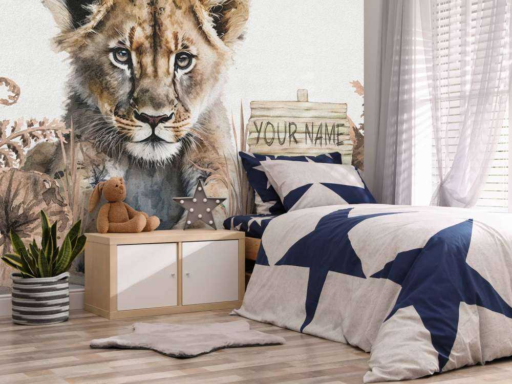 Bébé lion dans la jungle taupe