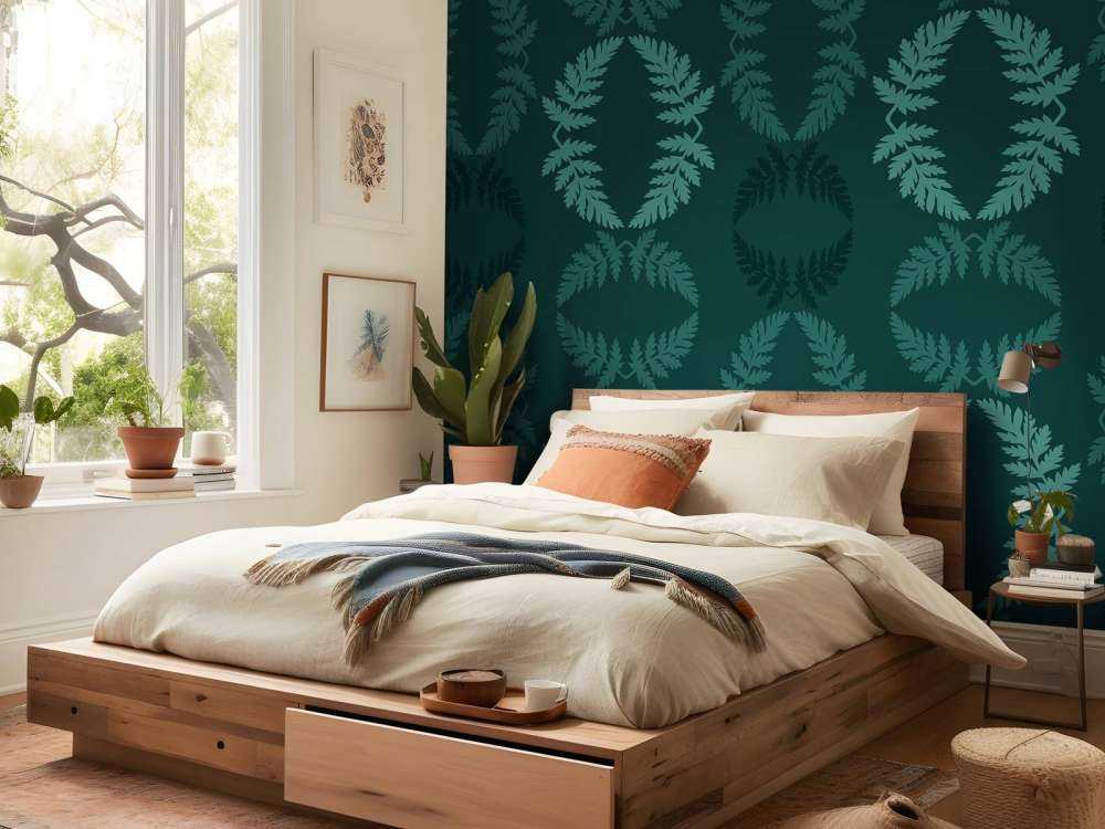 Motif bleu canard avec branche de ciguë