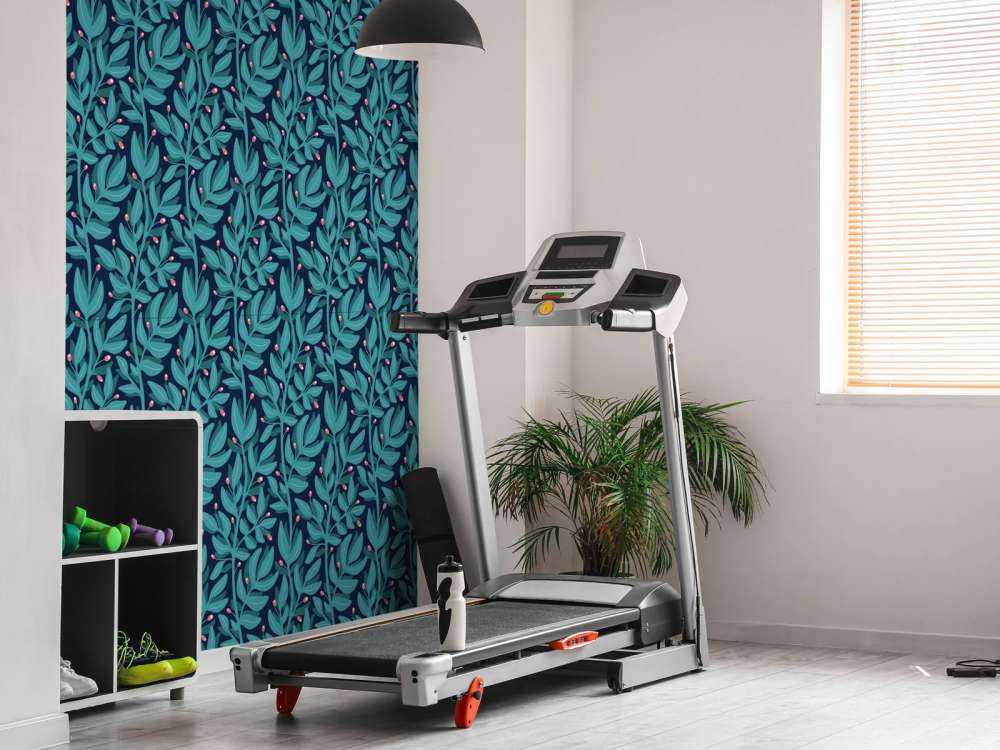 Motif petites branches bleu canard