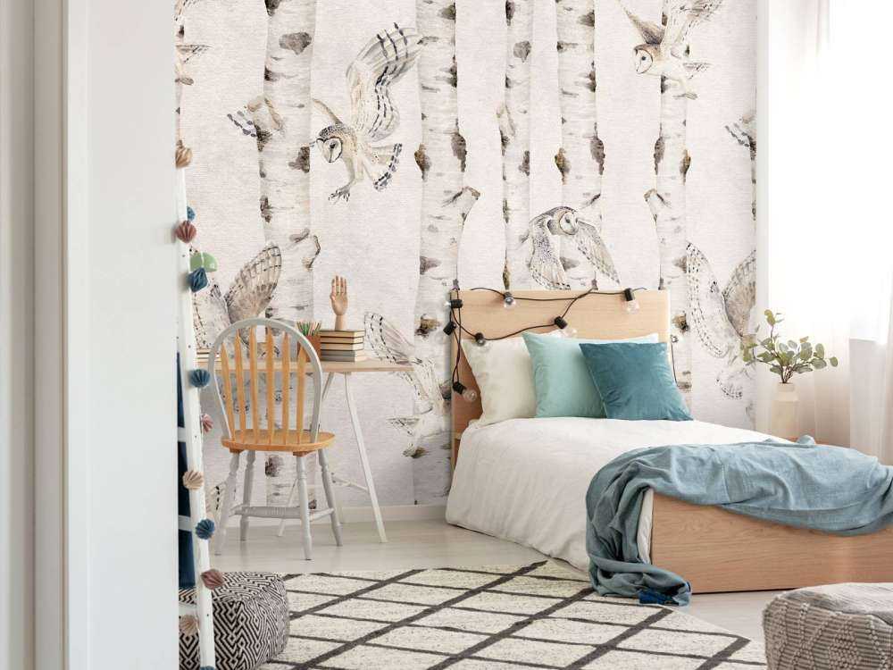 Birch and Owls - White - 120