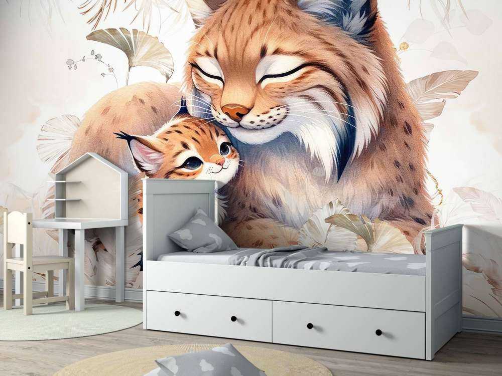 Lynx aimant avec un jeune