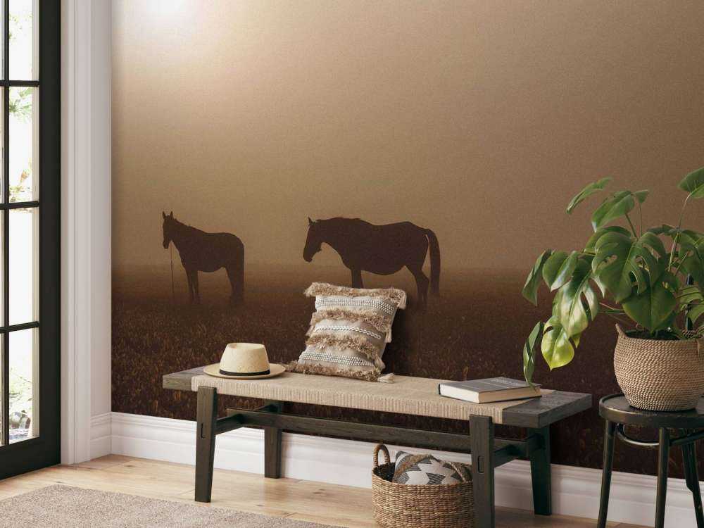 Chevaux dans la Prairie Brumeuse