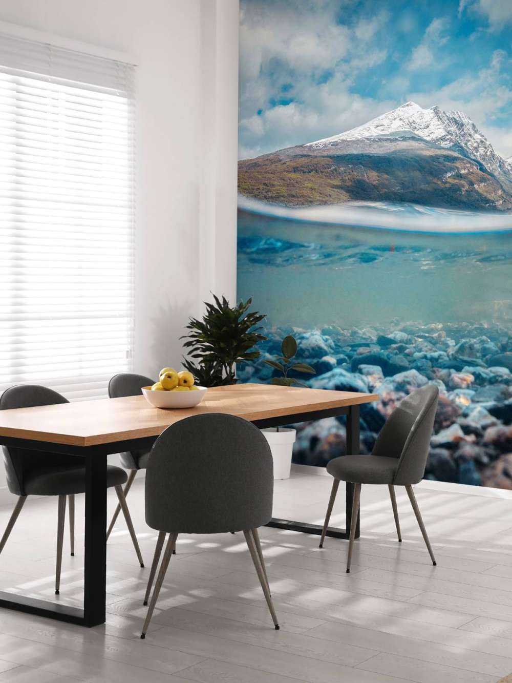 Vue sur la montagne à travers une eau de glacier claire