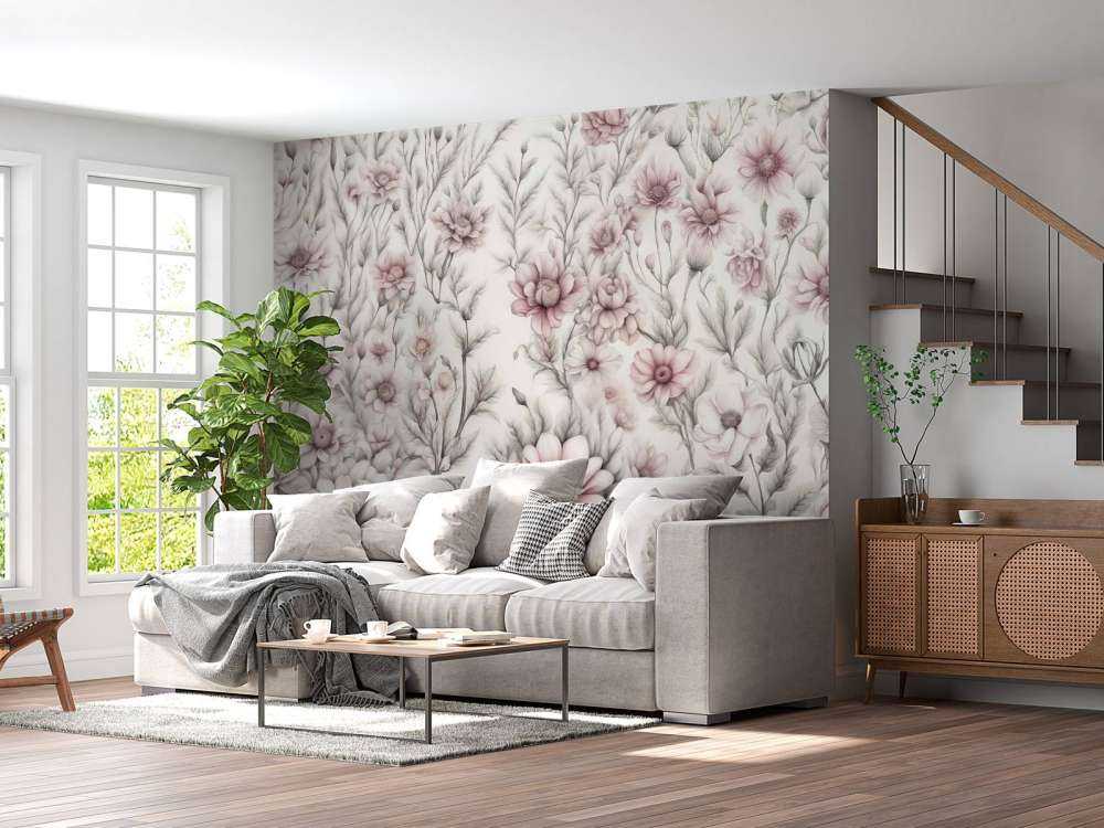 Mur floral romantique - rose