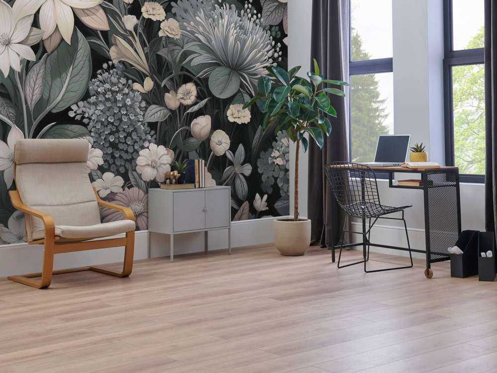 Prairie fleurie sombre aux tons pastel