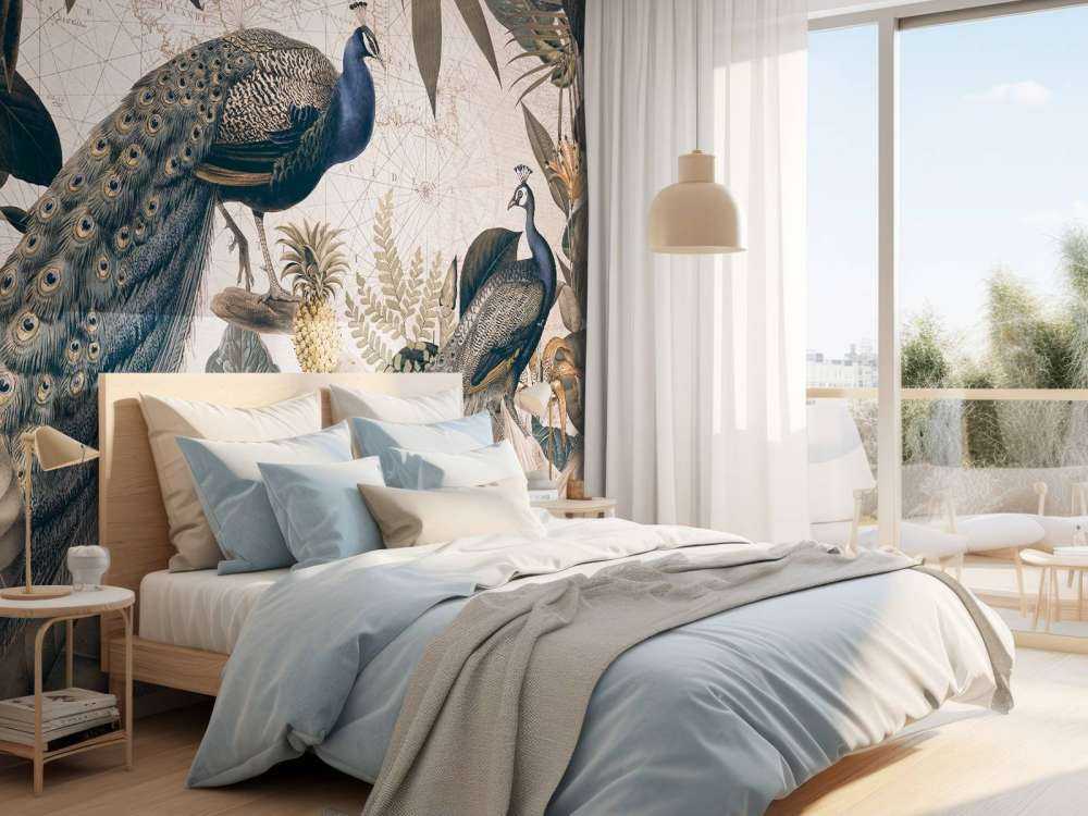 Rêverie vintage paon bleu beige