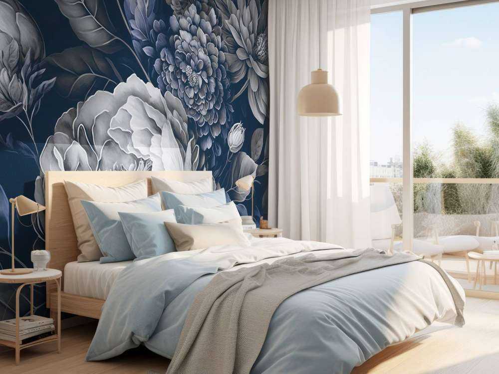 bleu baroque grand floral