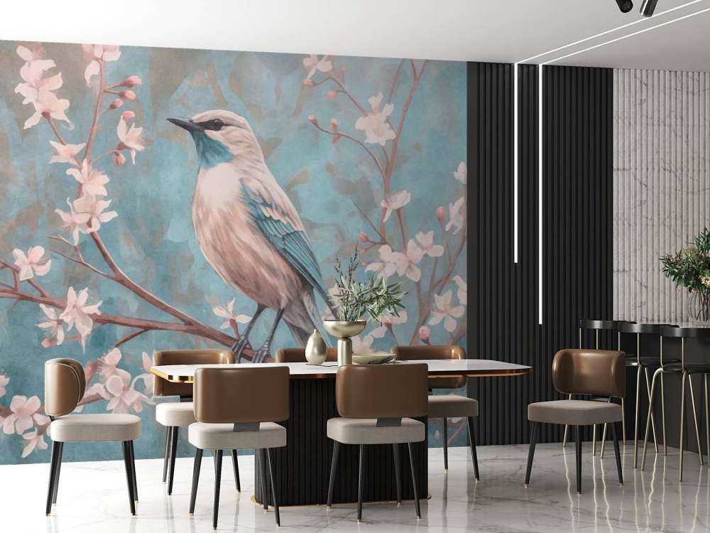 Spring bird with blooms