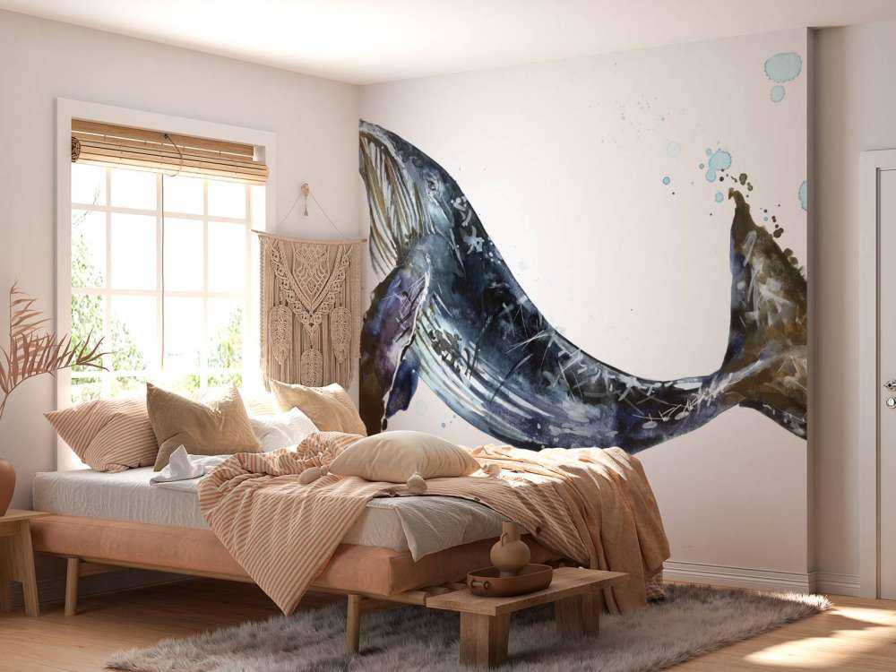 Baleine à bosse d'aquarelle à la nage