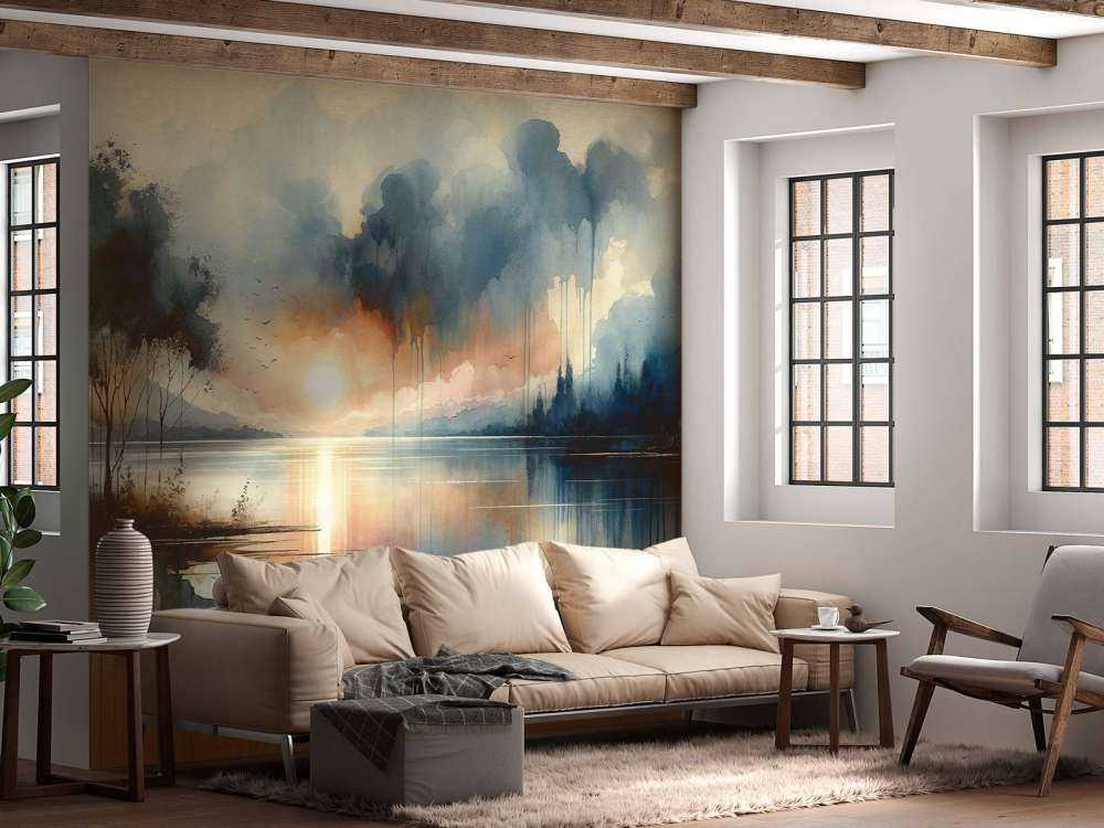 Lac abstrait à l'aquarelle