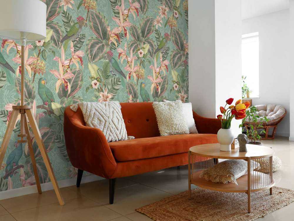 Oiseaux et perroquets de la jungle tropicale - vert menthe