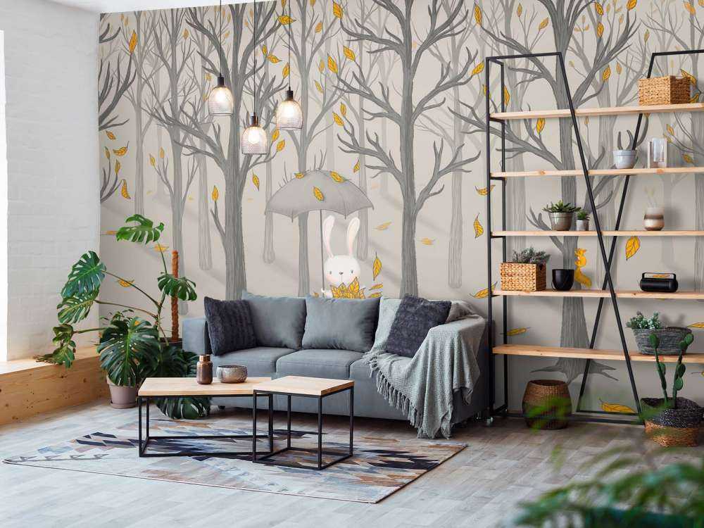 Lapin sous les feuilles