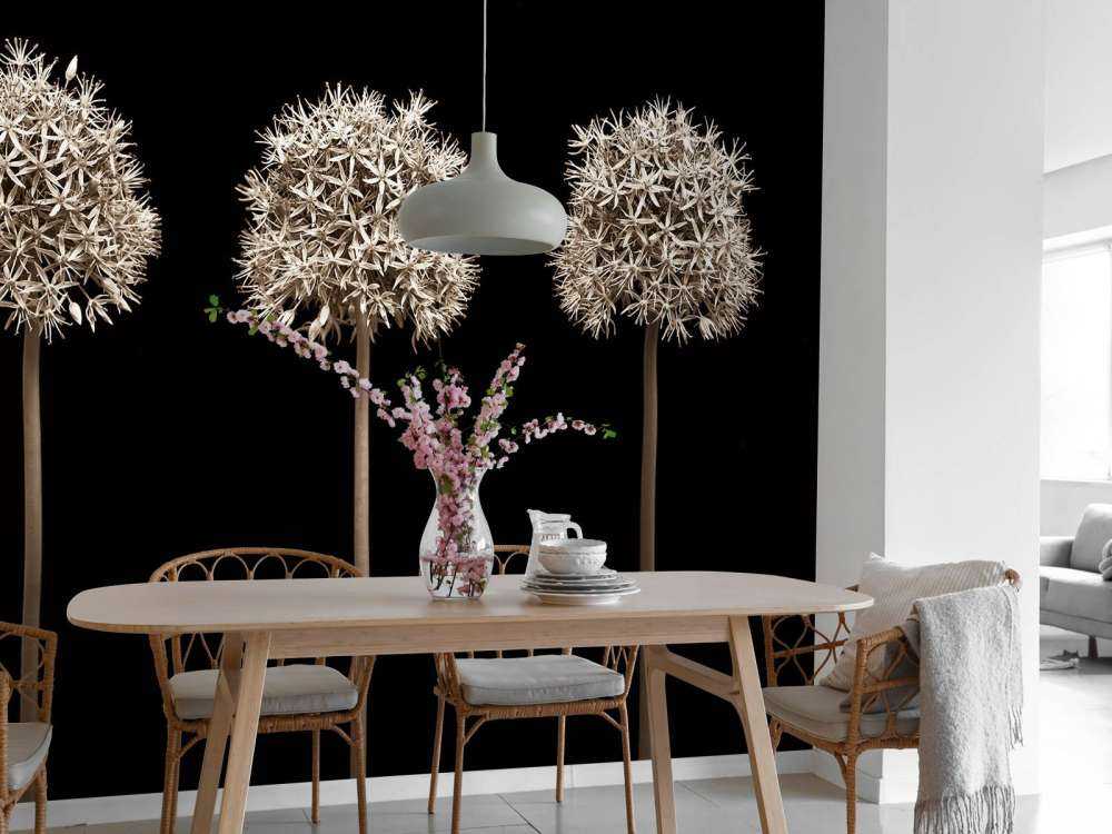 Trois fleurs d'allium en ligne