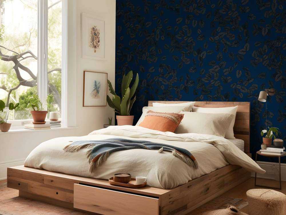 Petites feuilles foncées sur bleu nuit