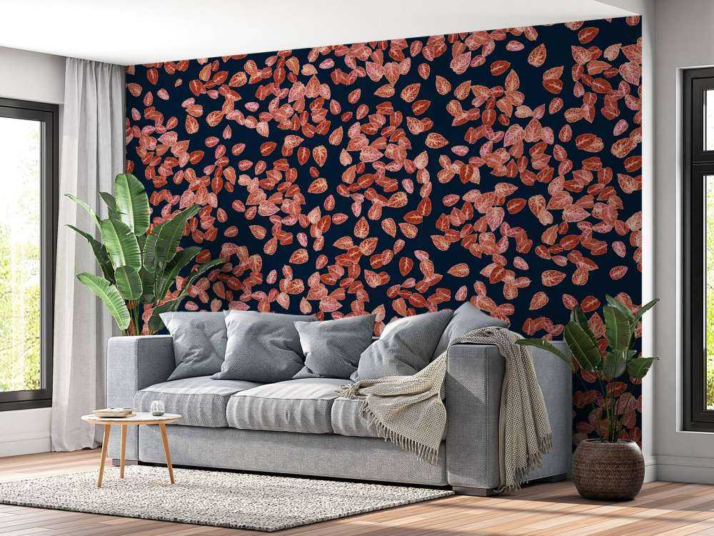 Petites feuilles rouille sur bleu nuit