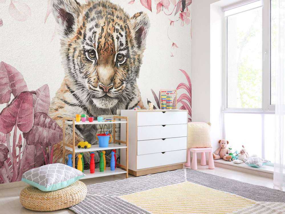 Bébé Tigre dans la jungle rose
