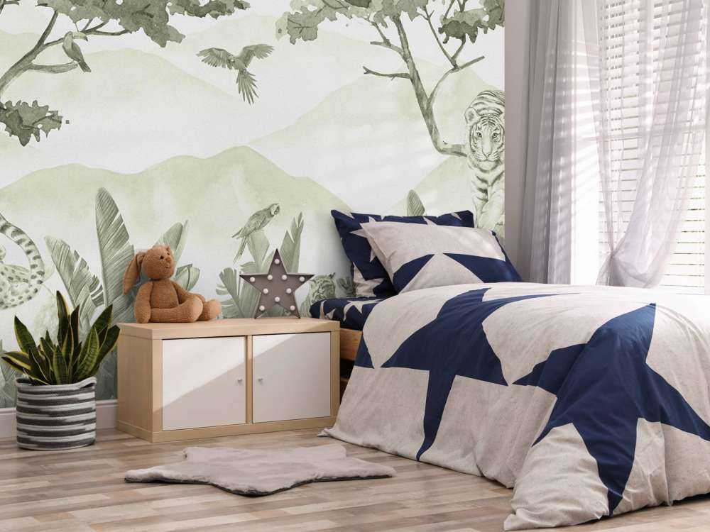 Félins de la jungle en vert d'eau