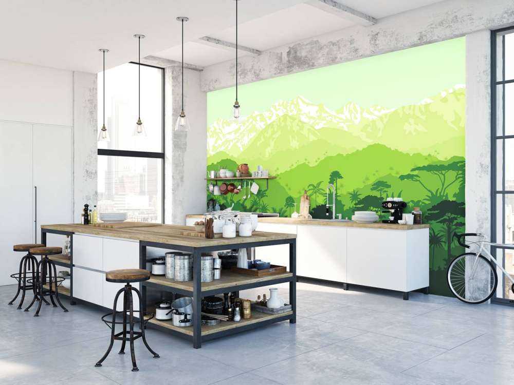 Arbres de la jungle et hautes montagnes