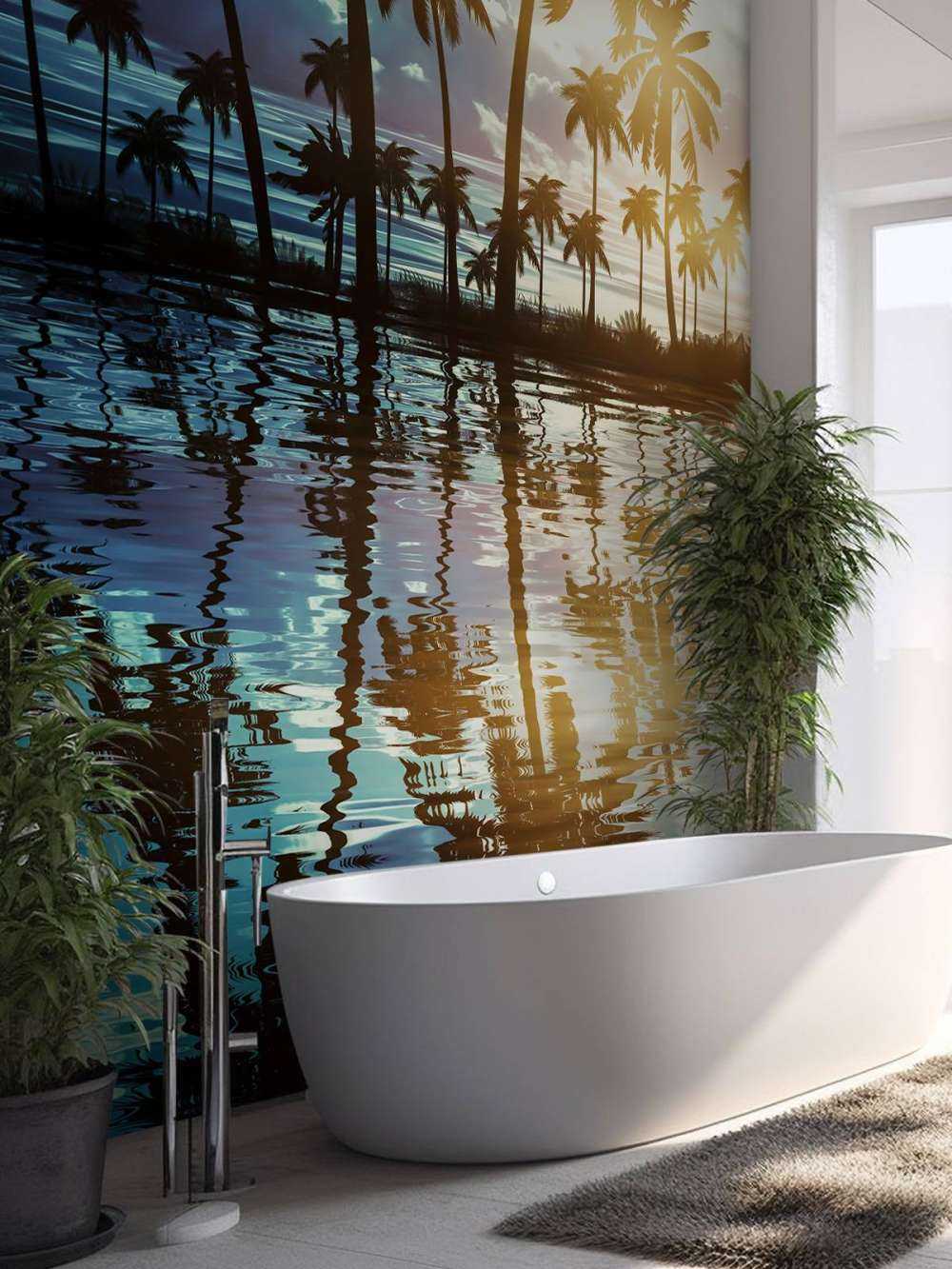 Paysage de nuit avec palmiers