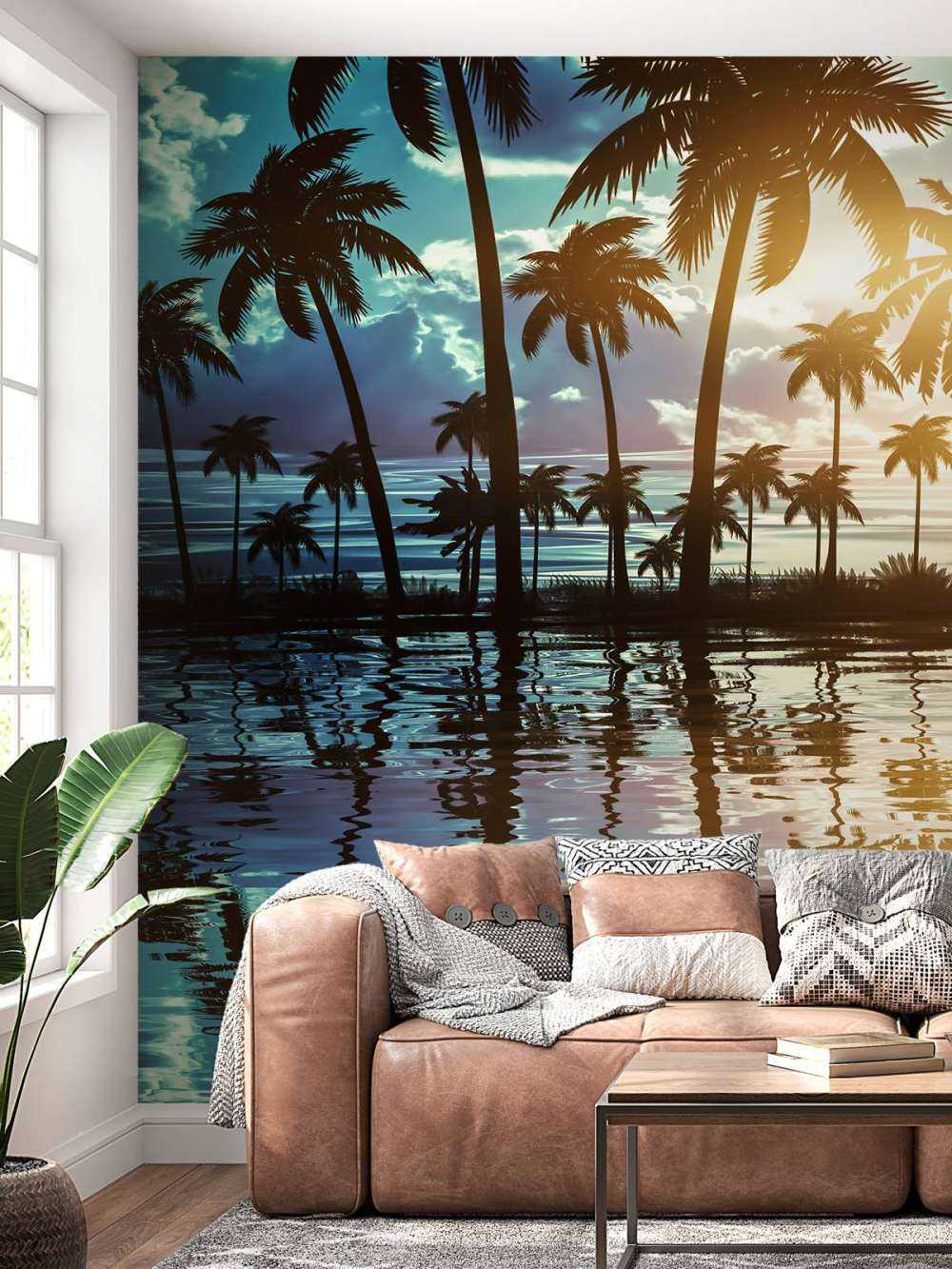 Paysage de nuit avec palmiers