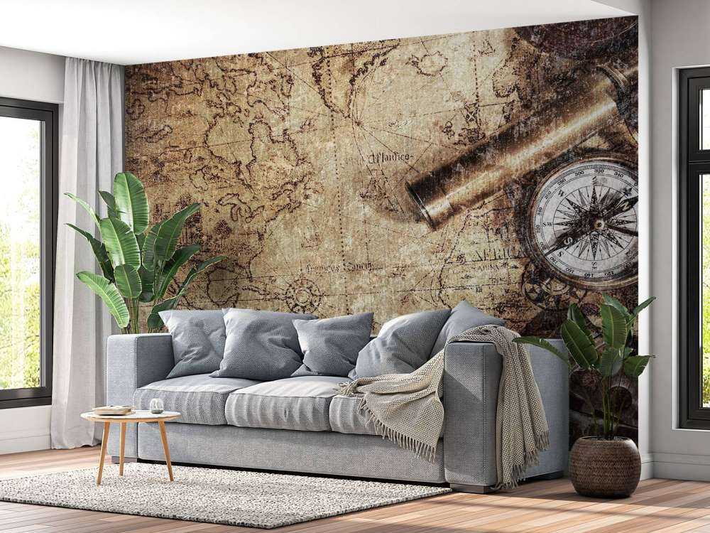 Carte du monde avec boussole