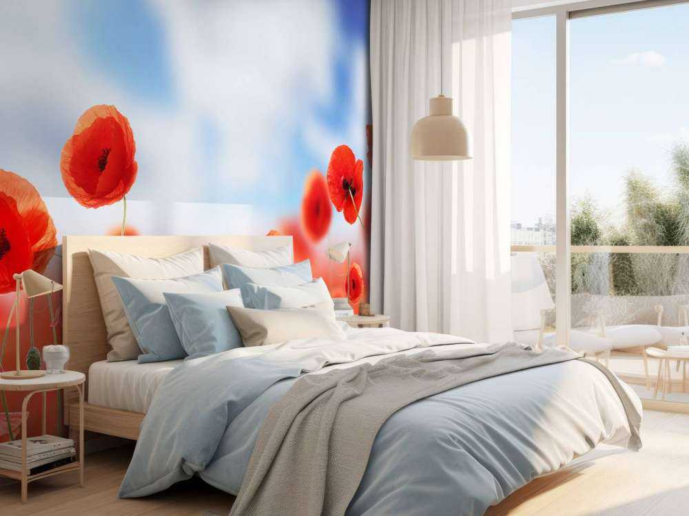 Ciel bleu et coquelicots rouges