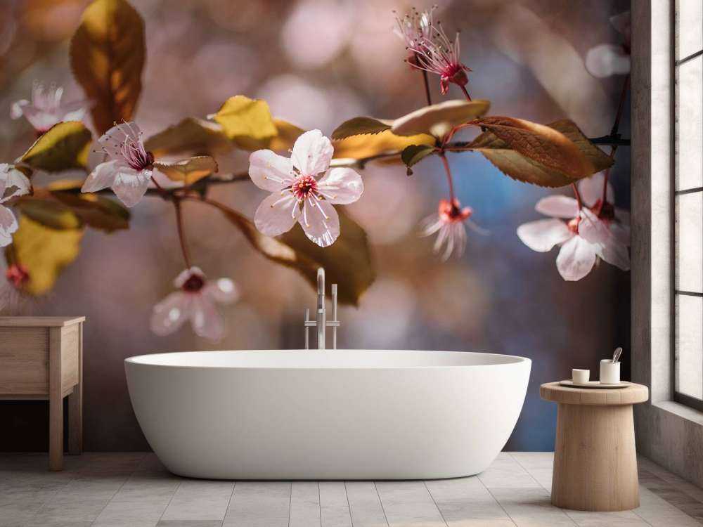 Fleurs roses et feuilles brunes