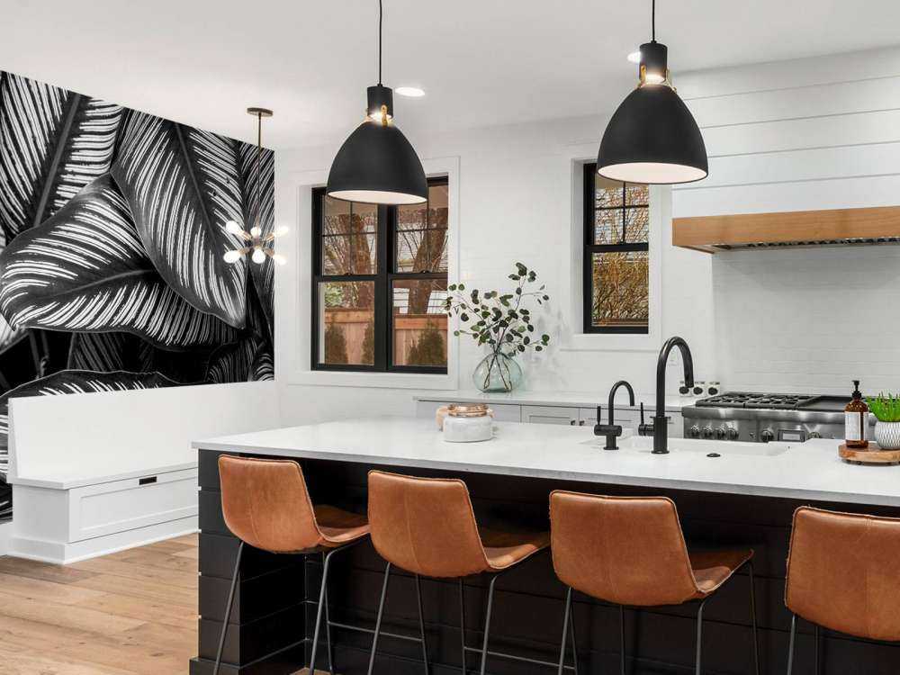 Feuilles de palmier noires et blanches