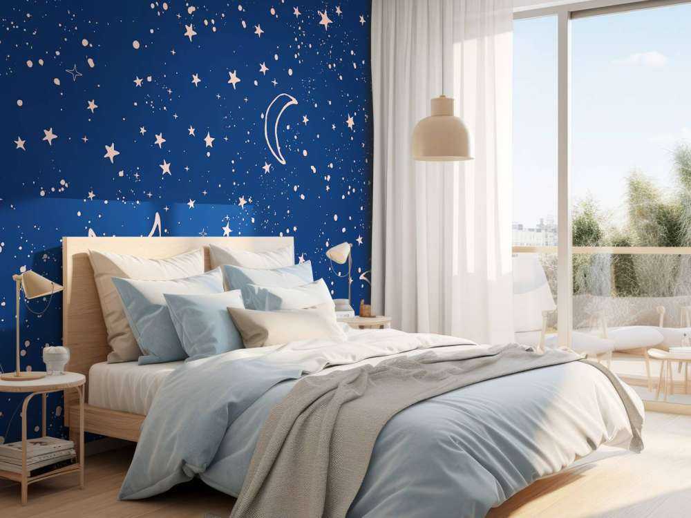 La lune et les étoiles en bleu nuit