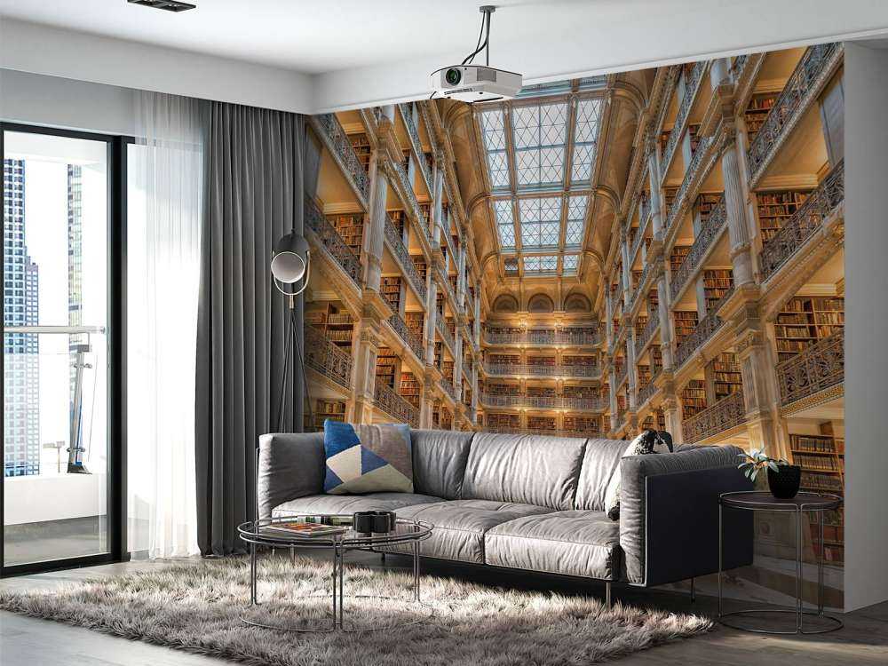 Salle de littérature éclairée