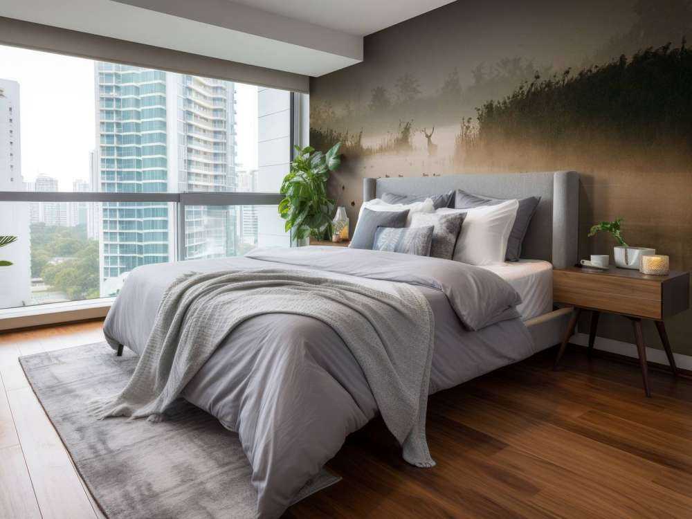 Hert dans un paysage aquatique brumeux