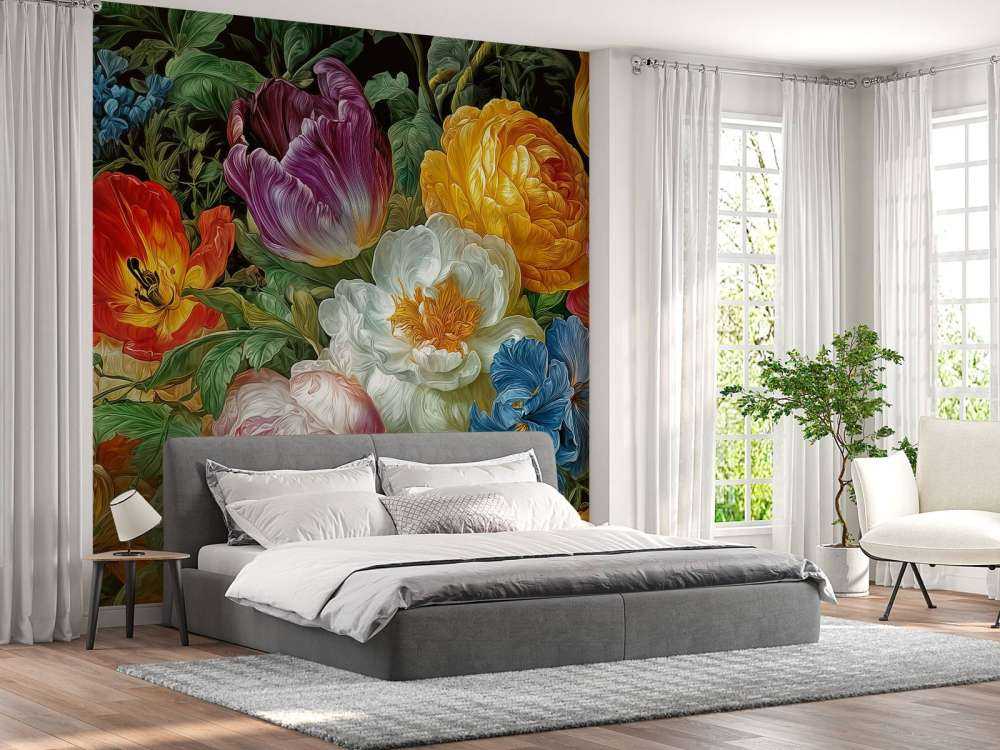 Fleurs luxuriantes sur fond noir