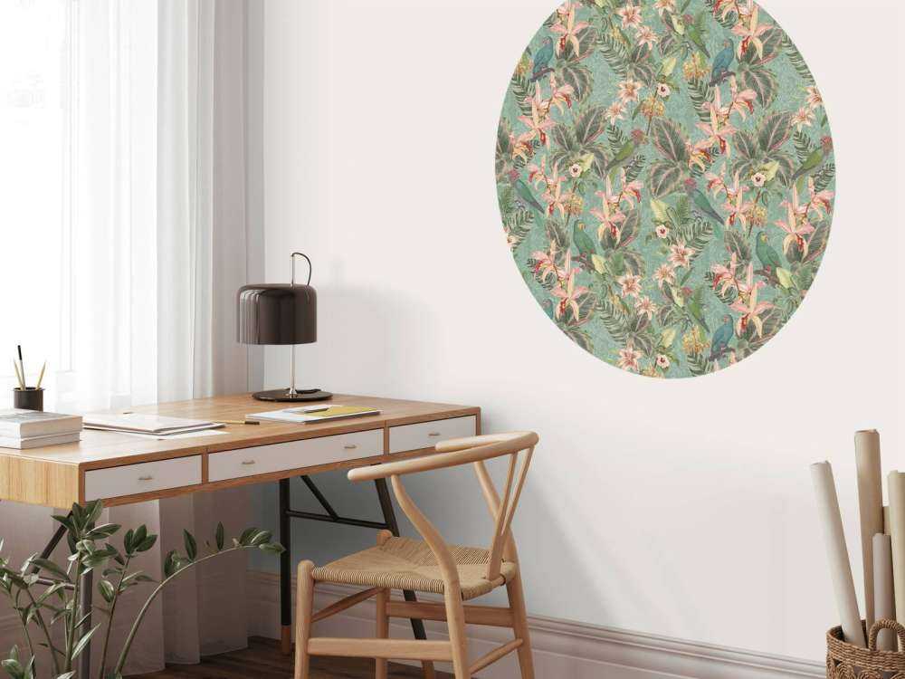 Oiseaux et perroquets de la jungle tropicale - vert menthe