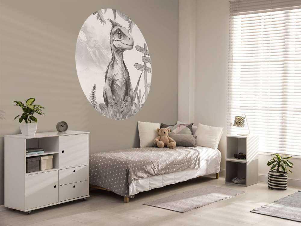 Bébé vélociraptor dans la jungle beige