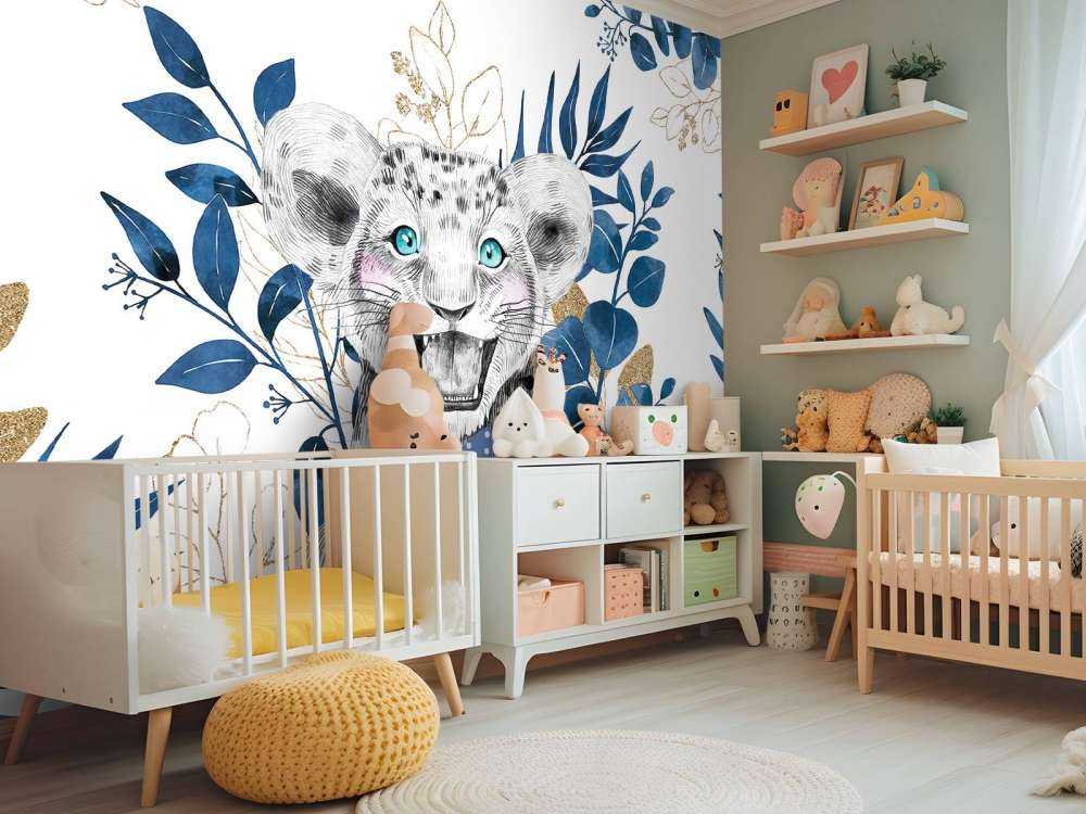 Bébé lionne jungle bleu