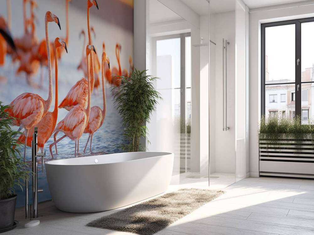 Flamants roses avec un regard fixe