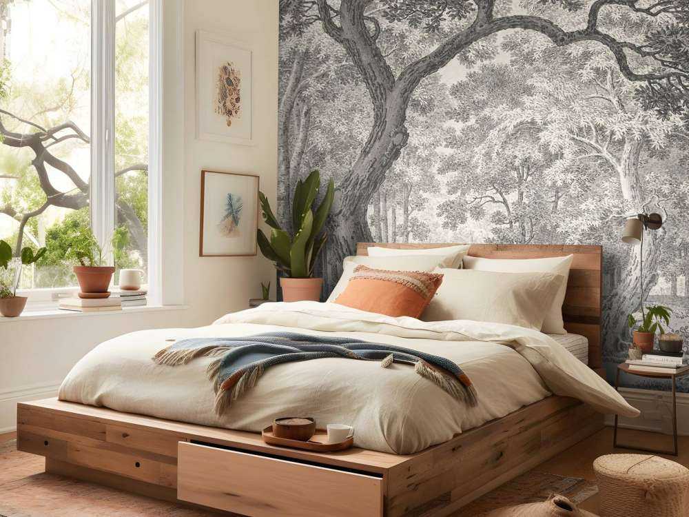 Vue sur la forêt avec deux cerfs