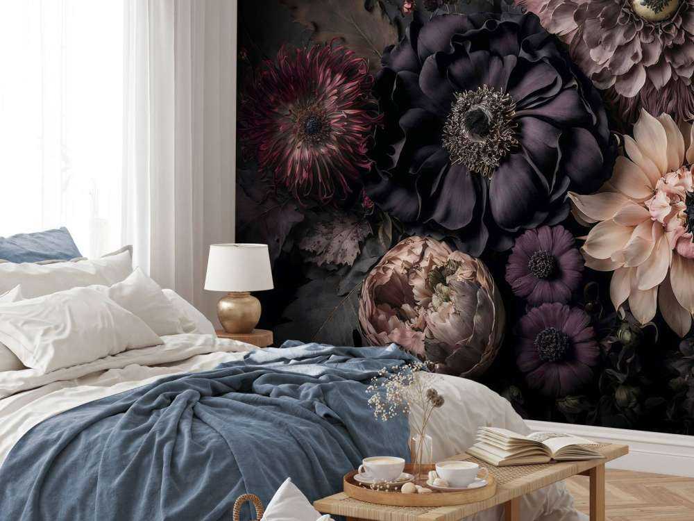 Fleurs sombres et mélancoliques, luxe bohème