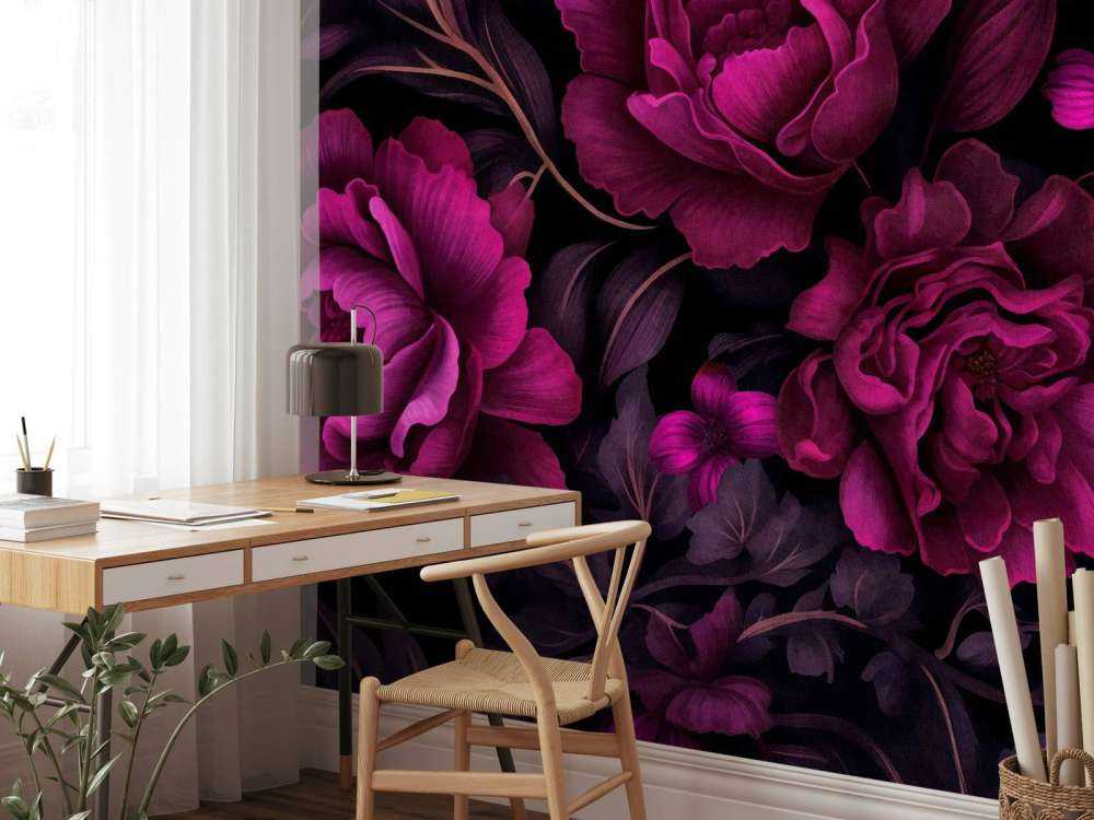 Fleurs en velours sombres et mélancoliques, rose fuchsia