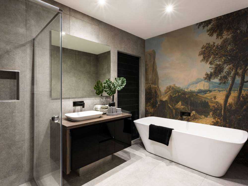 Paysage montagneux avec pêcheur