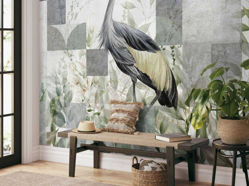 Grue parmi les feuilles