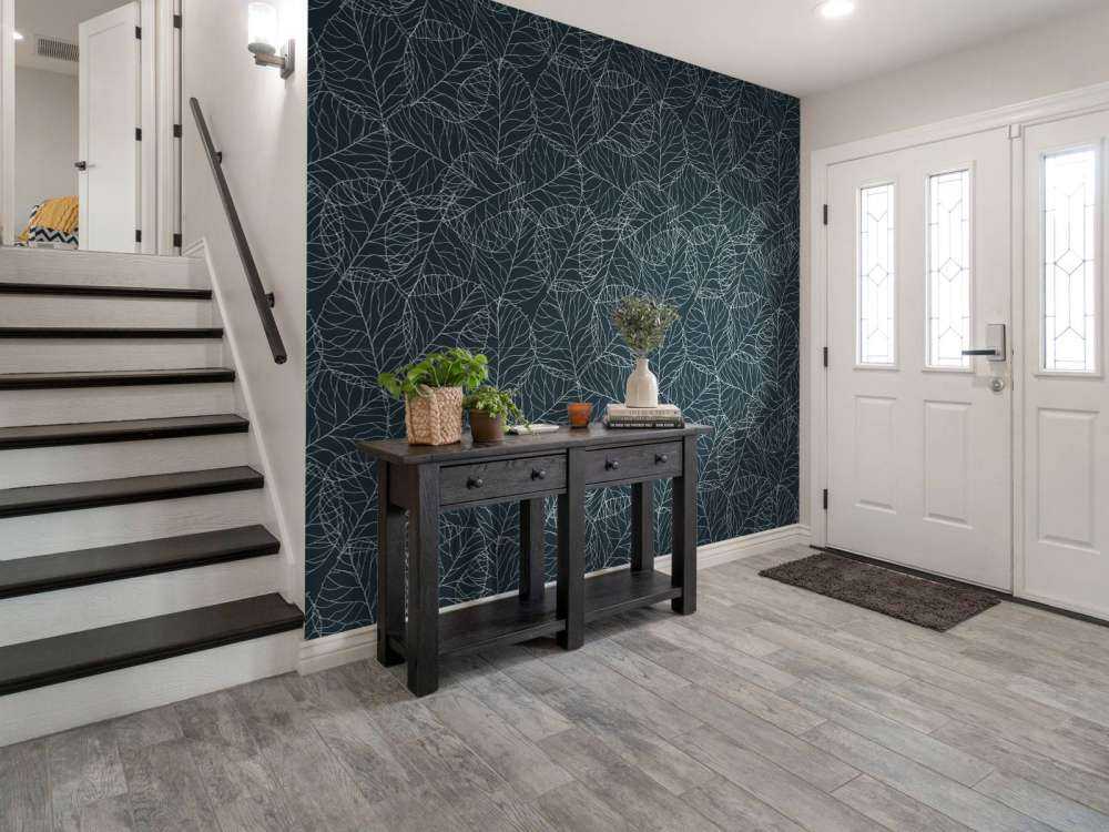 Motif de feuille illustré bleu canard