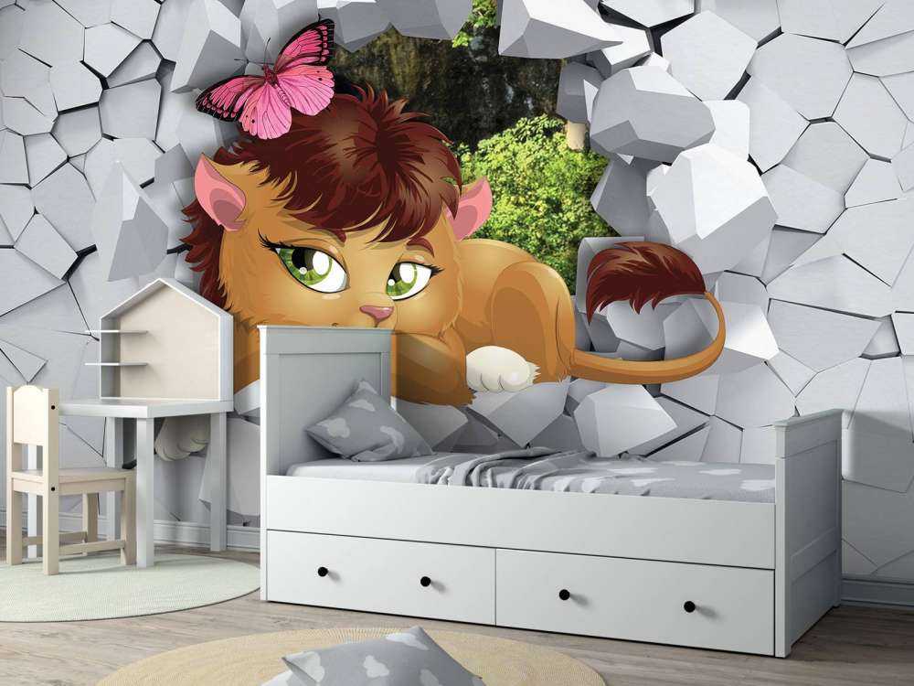 Lionne à travers un mur