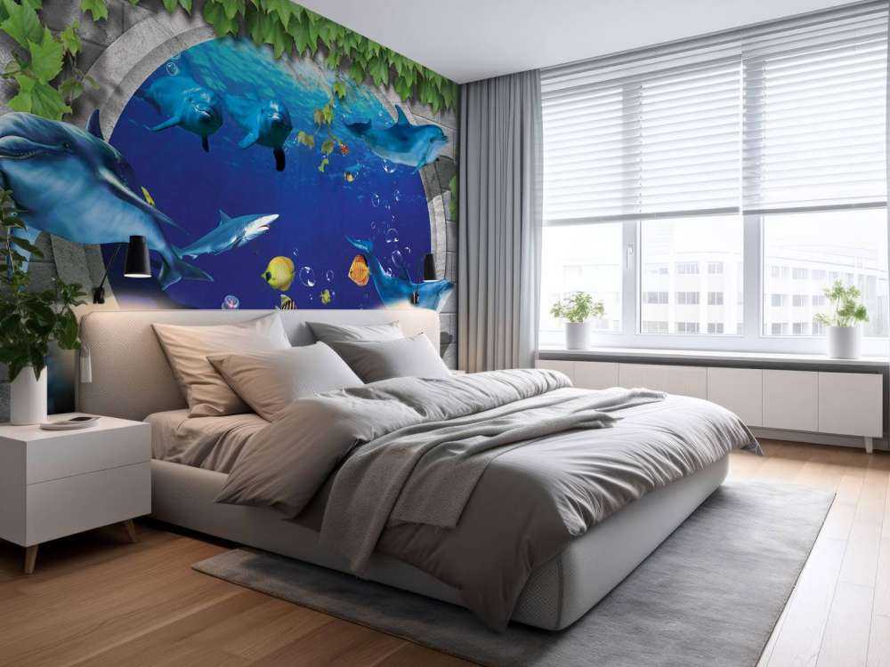 Les dauphins à travers le mur