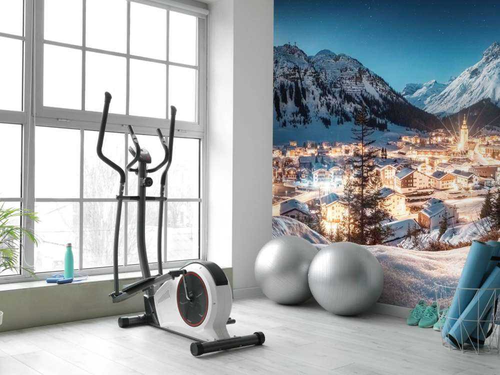 Village alpin scintillant sous un ciel étoilé