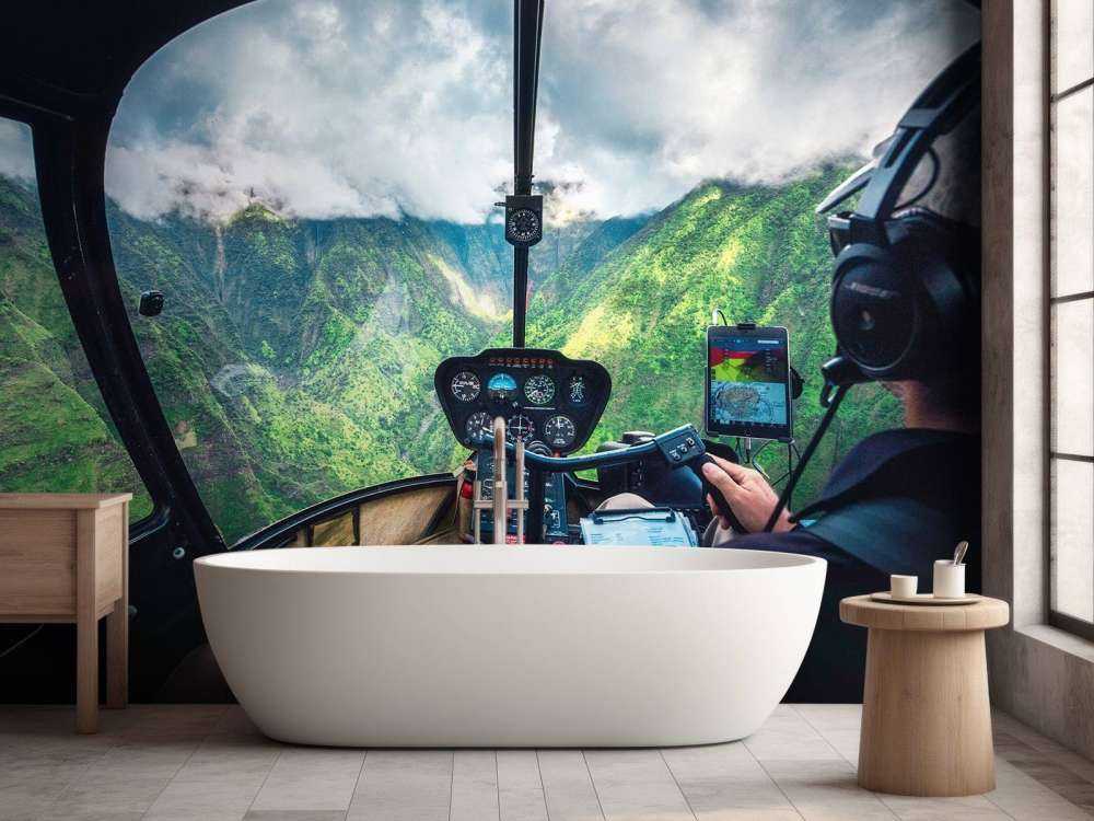 Vol en hélicoptère au-dessus d'une vallée de montagne tropicale