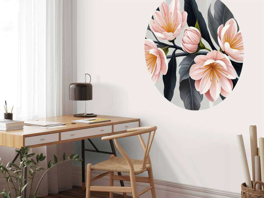 Fleurs de magnolia roses avec des feuilles foncées