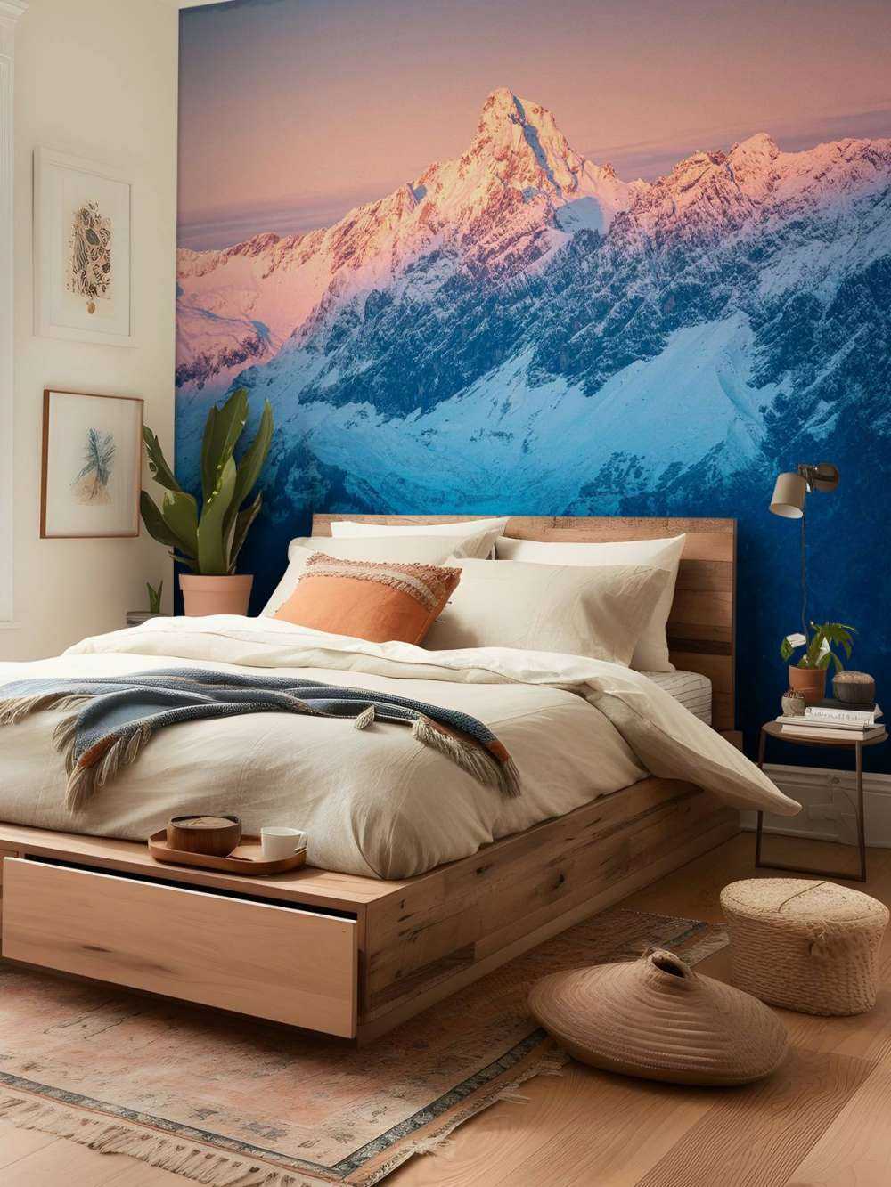 Lumière du soir sur les sommets enneigés de montagne